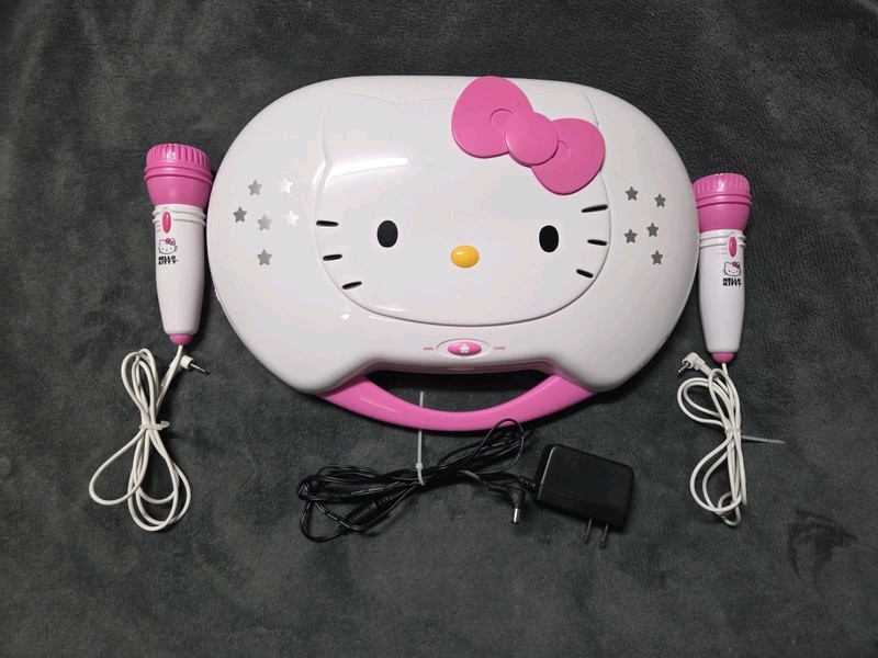 Hello Kitty KT2003B 2012 Karaoke Portable Cd Player 2 Microphones , Power Cord 