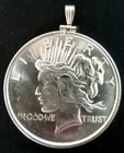 Peace Eagle 1 One Troy Oz .999 Silver Round Coin Pendant Sterling Bezel Necklace