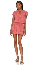 Paige Cristina Smocked Mini Dress Tiered Skirt Flutter Sleeve Brick Dust M NWT