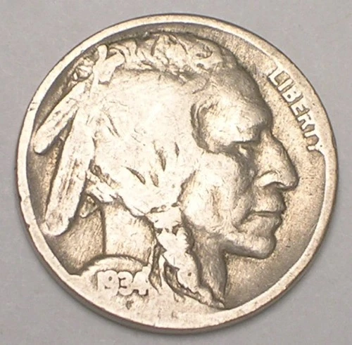 1934 Buffalo Indian Head Nickel 5 Cents Coin F+