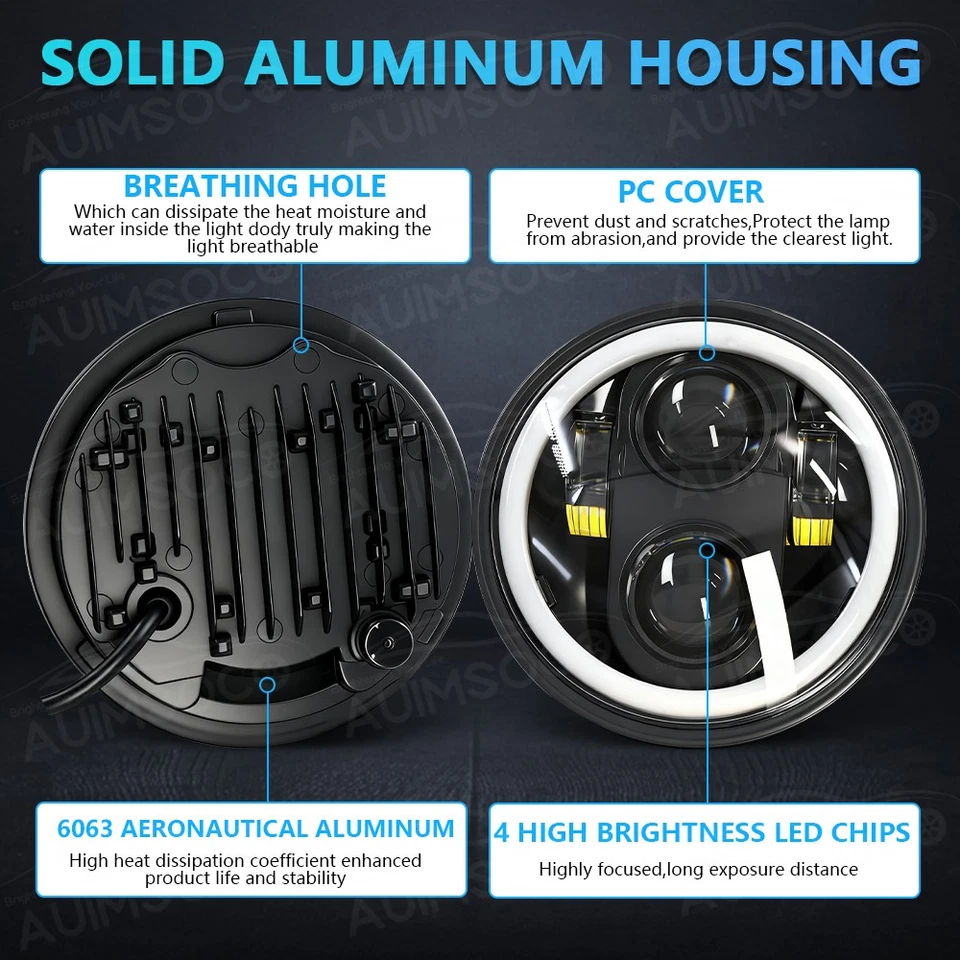 For Audi 100 Series 1971-1977 Pair 5.75" LED Headlights Hi/Lo Beam w/DRL 48000LM - Image 2 of 4