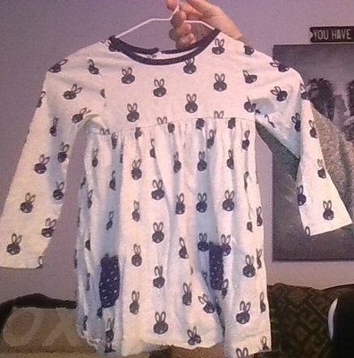 BUNNY RABBIT FACE POLKA DOT DRESS Little Me 4T LSlv 2-Pockt Flaw Easter Playful