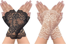 2 Pairs Women's Lace Gloves Fingerless Floral Gloves for Bridal Prom Wedding Par