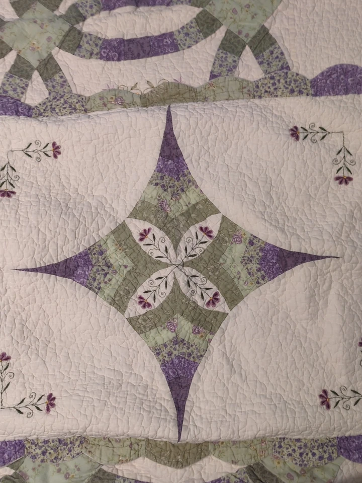 Colcha edredón anillo de boda de colección 2 fundas de almohada púrpura verde hogar clásicos completa Foto 2 de 4