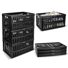 Collapsible Utility Crates, 60L Storage Crate, 3 Pack, Obsidian