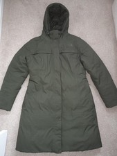 THE NORTH FACE WOMENS KHAKI GREEN DOWN FEATHER DUVET PADDED LONG COAT SIZE L