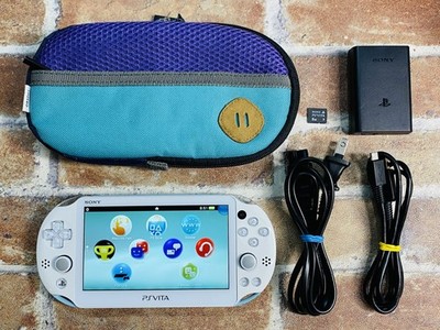 PS Vita Light Blue White PCH-2000 Sony Japan Mobile Case 8GB Charger DDP
