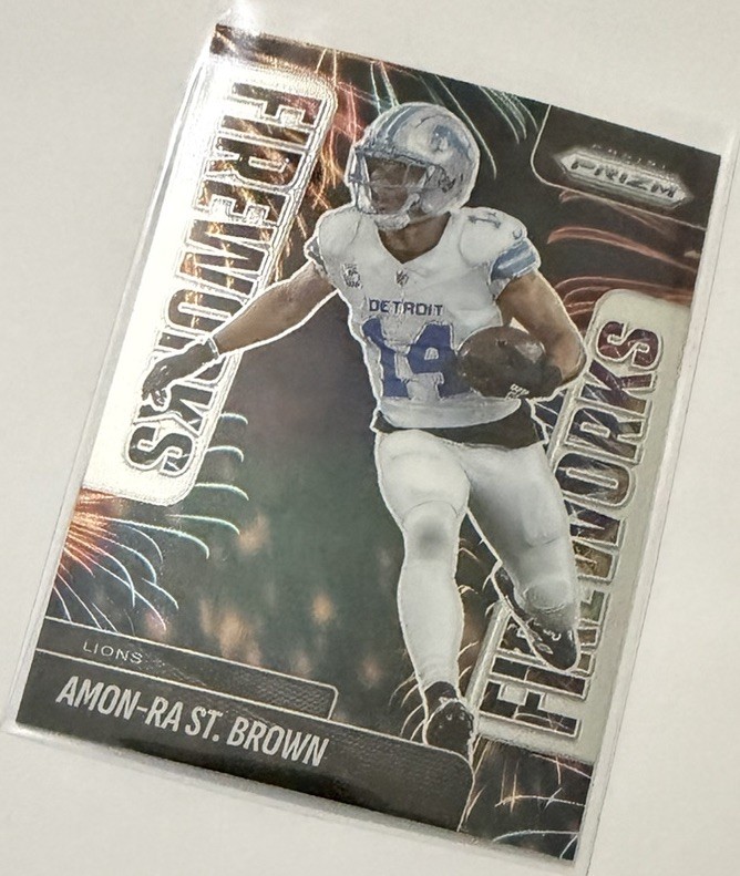 2025 Panini Prizm Amon-Ra St. Brown Fireworks Insert #16 Detroit