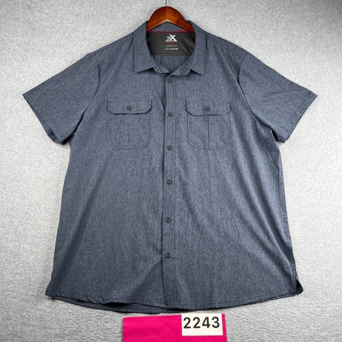 Zeroxposur Performance Shirt Navy Blue Heather PocketButton Up Short Sleeve Mens