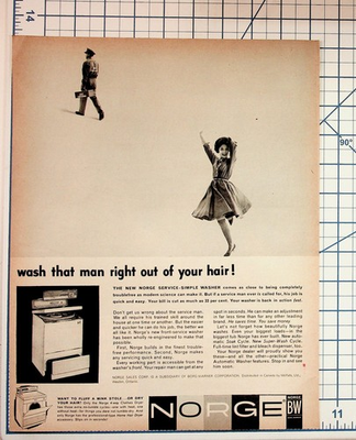 #ad Vintage 1950s Norge Washer Dryer Ad quot;Wash That Man Right Out Your Hairquot; Print $17.10