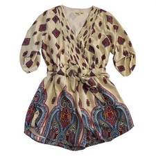 Gianni Bini Paisley Print Romper Size XS Multicolor Surplice Pleated V-Neck