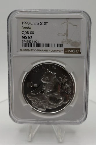 1998 China Silver Panda Coin  QDR-001 NGC MS67 RARE! S10y Large Date