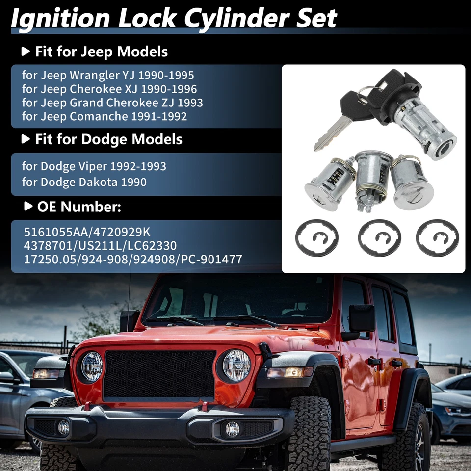 Ignition Switch Lock Cylinder w/Door Lock & 2 Keys For Jeep 90-95 Wrangler YJ - Image 4 of 4