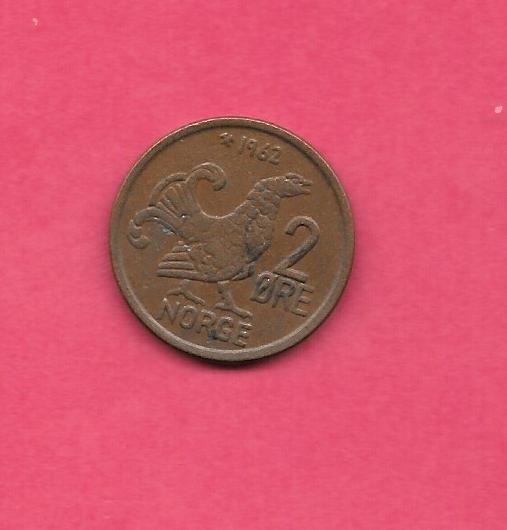 NORWAY KM410 1962 VF-VERY FINE  CIRCULATED OLD VINTAGE 2 ORE COIN