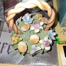 CAPODIMONTE ITALY SILART CERAMIC PORCELAIN FLOWER BASKET VTG GREAT CONDITION