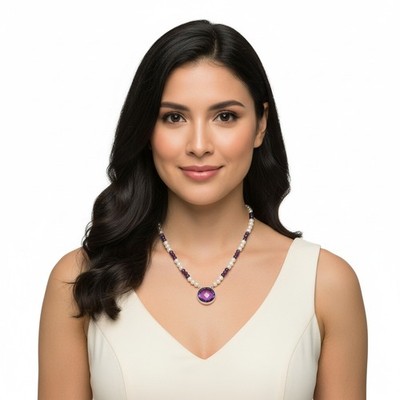 Premium Qualität Amethyst Briolette & Perle 925 Silber Perlenkette N-1027