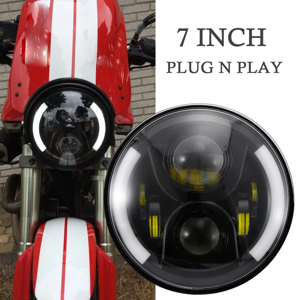 Farol de motocicleta branco DRL anel O com sinais de mudança de direção EUA para Buell X1 LED 7" - Imagem 2 de 4