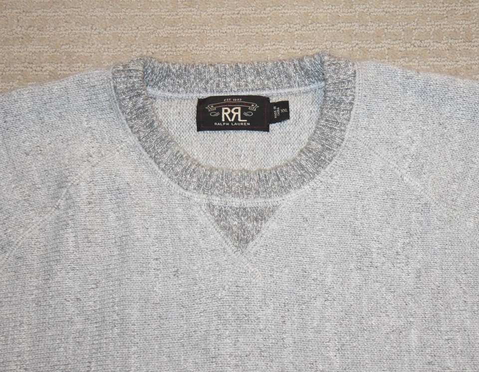 Suéter Ralph Lauren RRL Gris Jaspeado Algodón Pesado Cuello Redondo XXL Foto 2 de 3