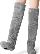 Over Knee Fuzzy Socks for Men Women, Warm Cozy Leg Warmers for Winter, Open-To