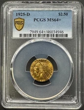 1925-D $2 1/2 GOLD INDIAN HEAD QUARTER EAGLE PCGS MS64+ 8XGH25