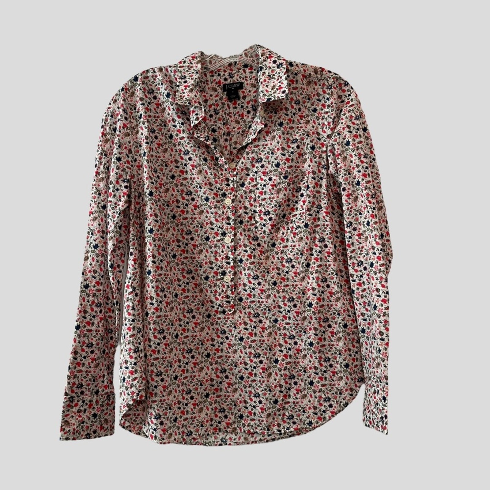 J. Crew floral Oxford floral partial button up shirt size small image 5
