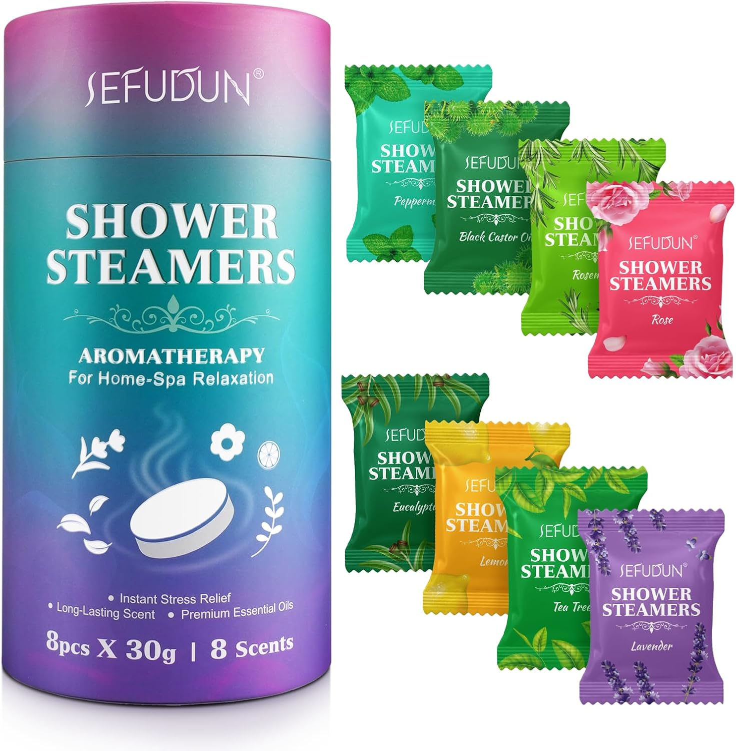 Shower Steamers Aromatherapy for Women and Men 8 Pack, 8 Scents Shower Bombs wit