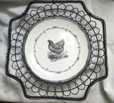 Large Chicken Wall Hanging Black & White Wire Frame French Country