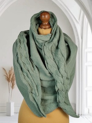 Free People Coastline Cable Knit Scarf Shawl Wrap Triangle Greenish Big Size
