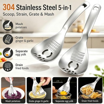 5-in-1 304 Stainless Steel Cooking Spoon, Multifunction Kitchen Utensil 1/2Pcs