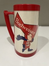Vintage 80s Thermo-Serve Budwesier Bud Man Plastic Mug - Made In The USA