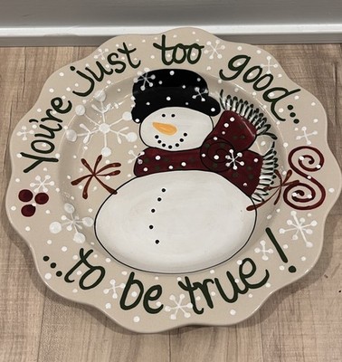 Expressly Yours Christmas Handmade Snowman ''Too Good To Be True  Platter VTG