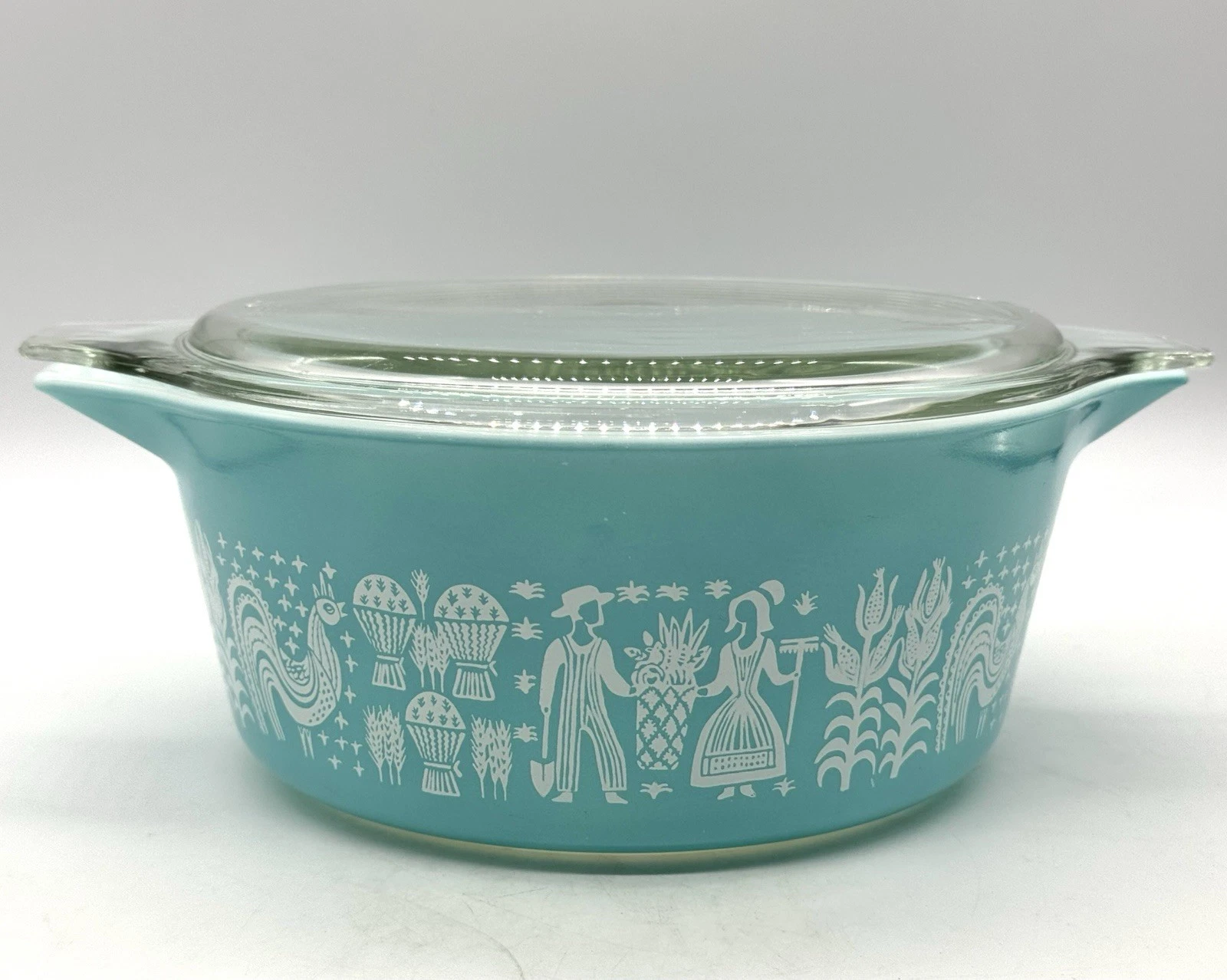 VTG Pyrex Amish Butterprint 475 B 2.5 Quart Casserole W Lid Turquoise