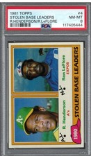 1981 Topps #4 Rickey Henderson/Ron LeFlore SB Leaders PSA 8NM-MT HOF RARE