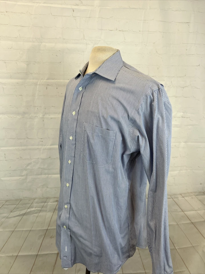 TALL FIT VINTAGE Burberry Men's Blue Striped Cotton Dress Shirt 16.5 - 36 $195 Foto 3 de 4