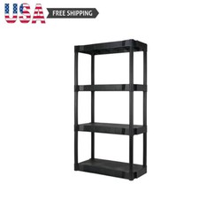 Black Plastic 4 Tier 56.2 H X 30 W X 13.8 D In Shelving Unit Garage Basement New