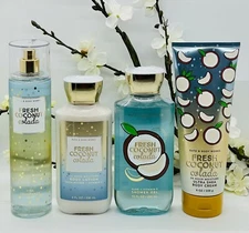 Bath and Body Works Fresh Coconut Colada Shower Gel, Mist, Cream, Lotion 4Pc Set