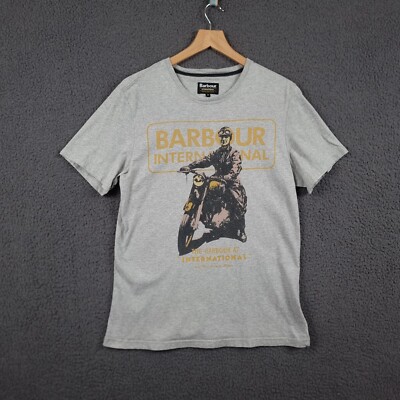 BARBOUR INTERNATIONAL T Shirt Mens M Medium Grey Biker Motorcycle A7  Graphic UK