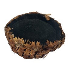 Pheasant feather trim wool pillbox hat VINTAGE 1960's 1970's