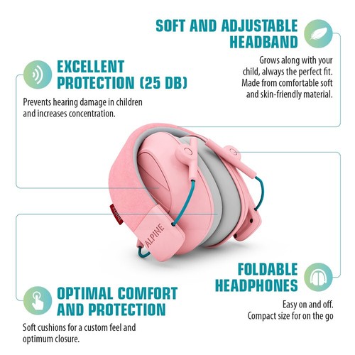 Alpine Muffy Kids Premium Hearing Protection Ear Defenders Over-Ear SEN Pink - Picture 7 of 9