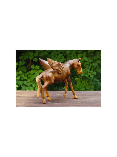 10" Wooden Hand Carved Horse Pegasus Art Figurine Statue Sculpture Handmade Wood - Picture 2 of 6
