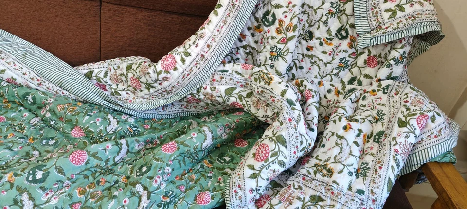 Indian Bedding Quilt hand block print razai quilt 100% soft cotton Comforter - Image 2 of 4