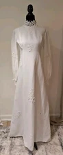 Vintage 1960s Murray Hamburger ILGWU Wedding Dress Empire Waist Applique Bow