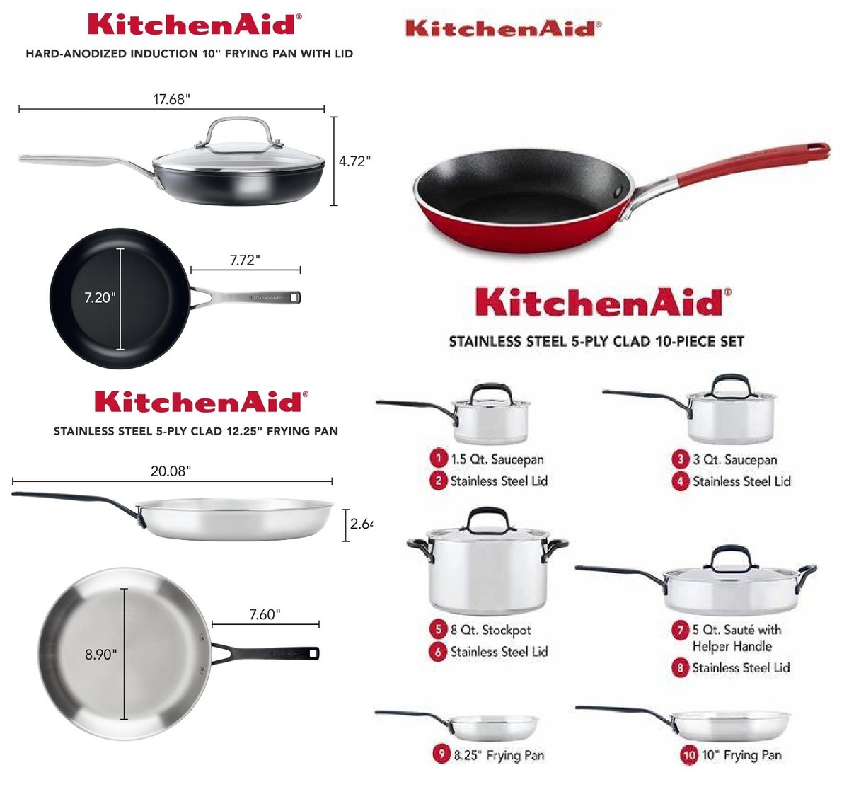 100% Genuine KitchenAid 20 24 26 28 cm Non-stick Stir Fry Square