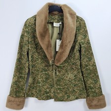 Milk It Famous Khaki Faux Fur Collar Blazer Jacket Size Uk 12 New