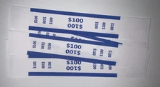 Pack of 50 $100 Dollar Currency Straps Bill Wrappers Money Bands Blue NON-STICK