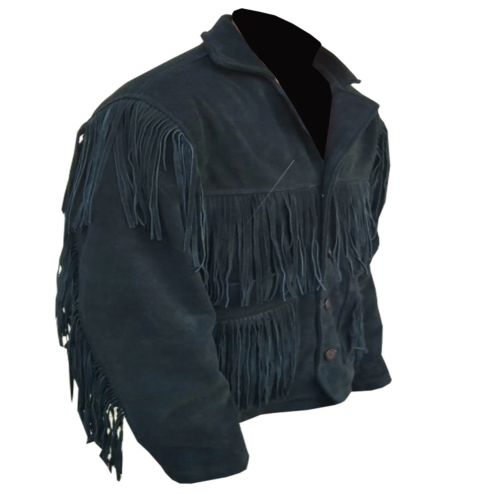 ButtCo Mens Black Classic Fashion Genuine Suede Leather Jacket Fringed Tesseled