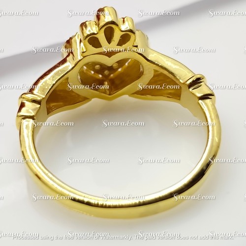 Oro Amarillo Chapado Moissanite Redonda Racimo Corazón Mujer Compromiso Claddagh - Imagen 4 de 9
