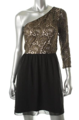 KENSIE ~ Black Chiffon Gold Lace Drama Sleeve Sheath Party Dress 6 NEW $118  | eBay