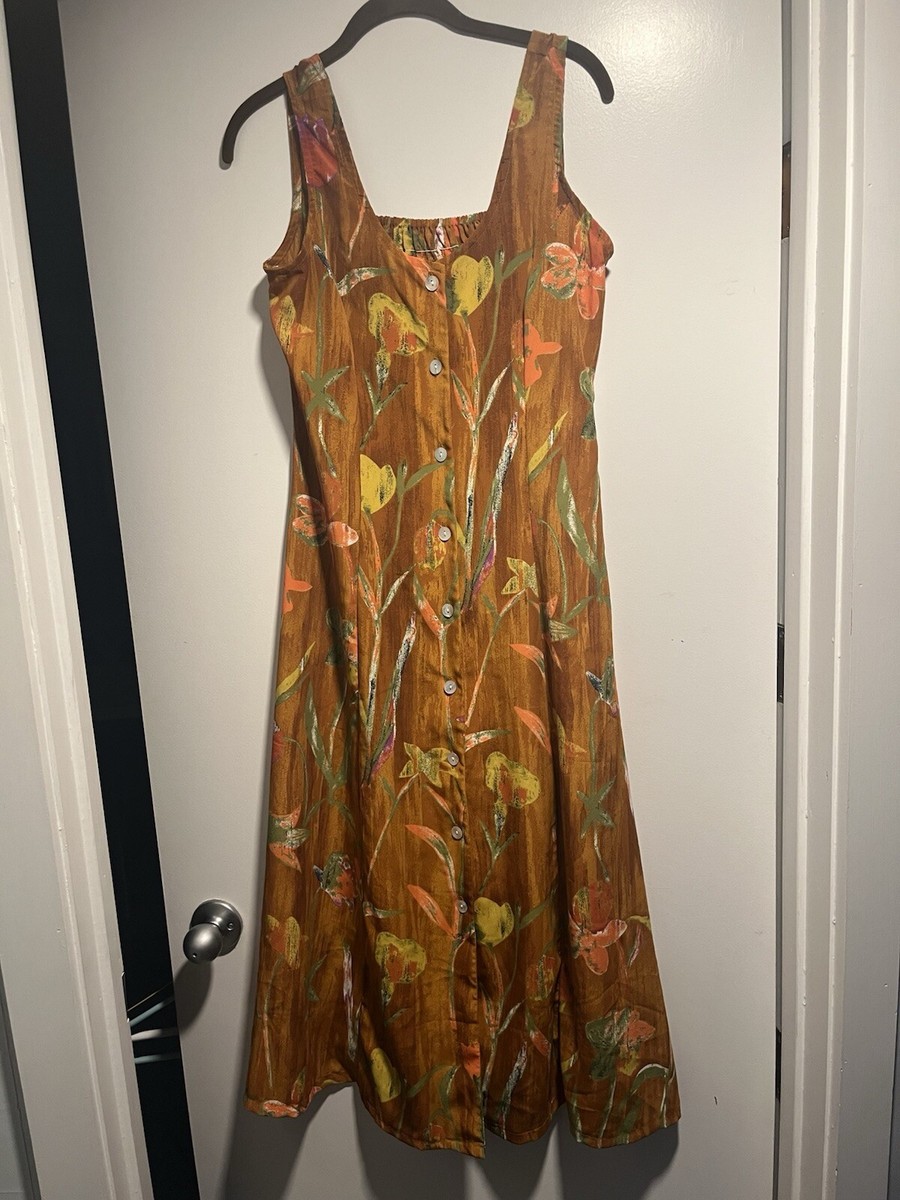 Rene Margo Vintage Sleeveless Floral Midi Dress Size
