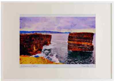 Dun Briste Downpatrick A3 Aquarell limitierte Auflage Bild gerahmt